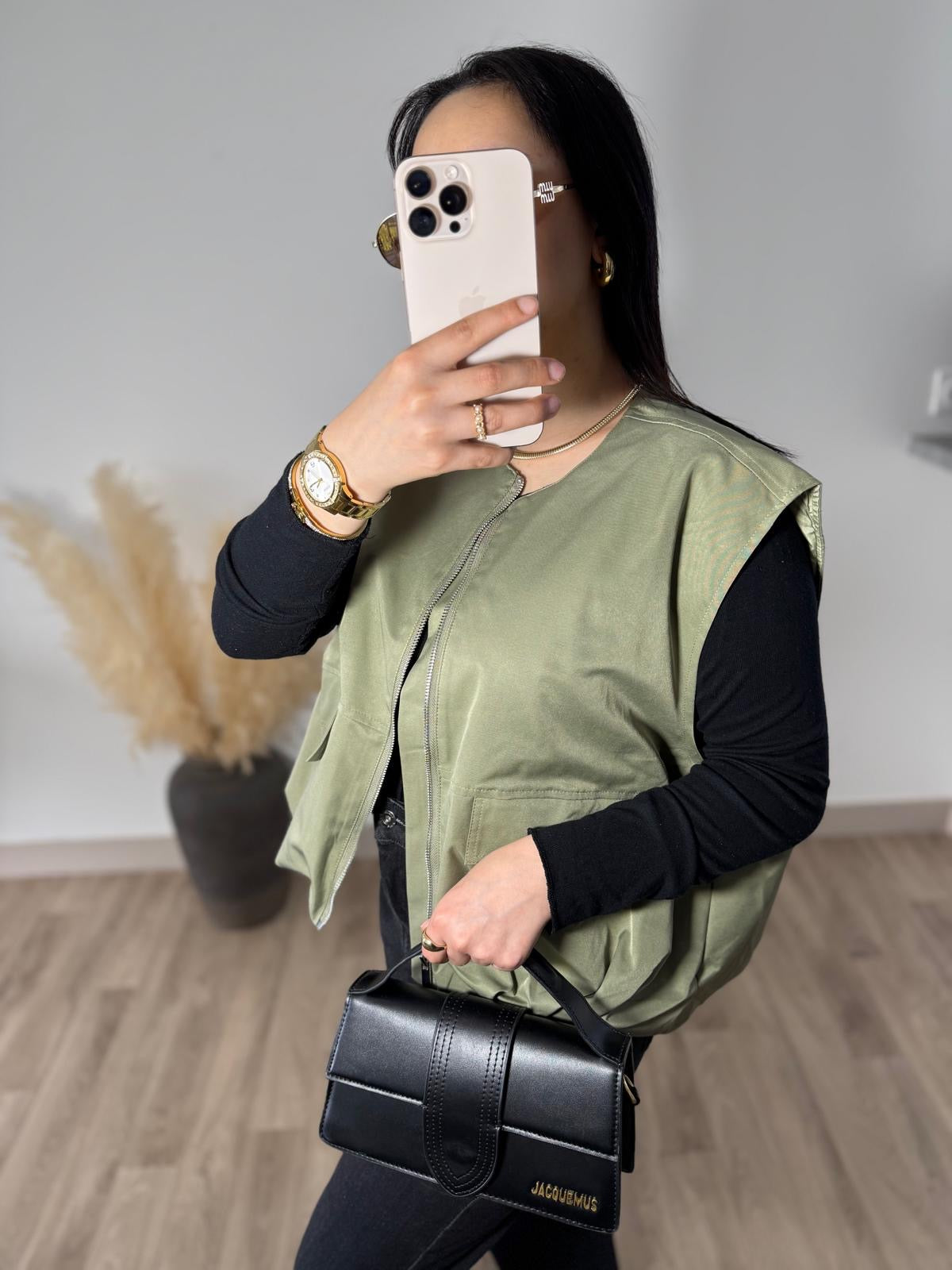 Veste cargo sans manche kaki
